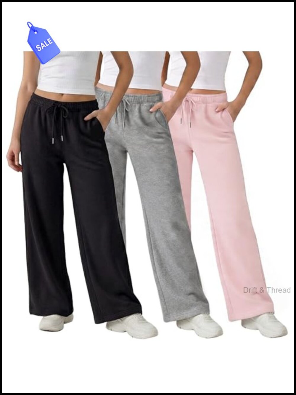 3 Pack Wide Leg Fleece Sweatpants for Women, Deep Pockets